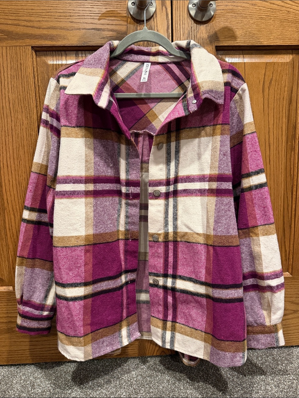Zenana Outfitters Pink and Cream Plaid Shacket